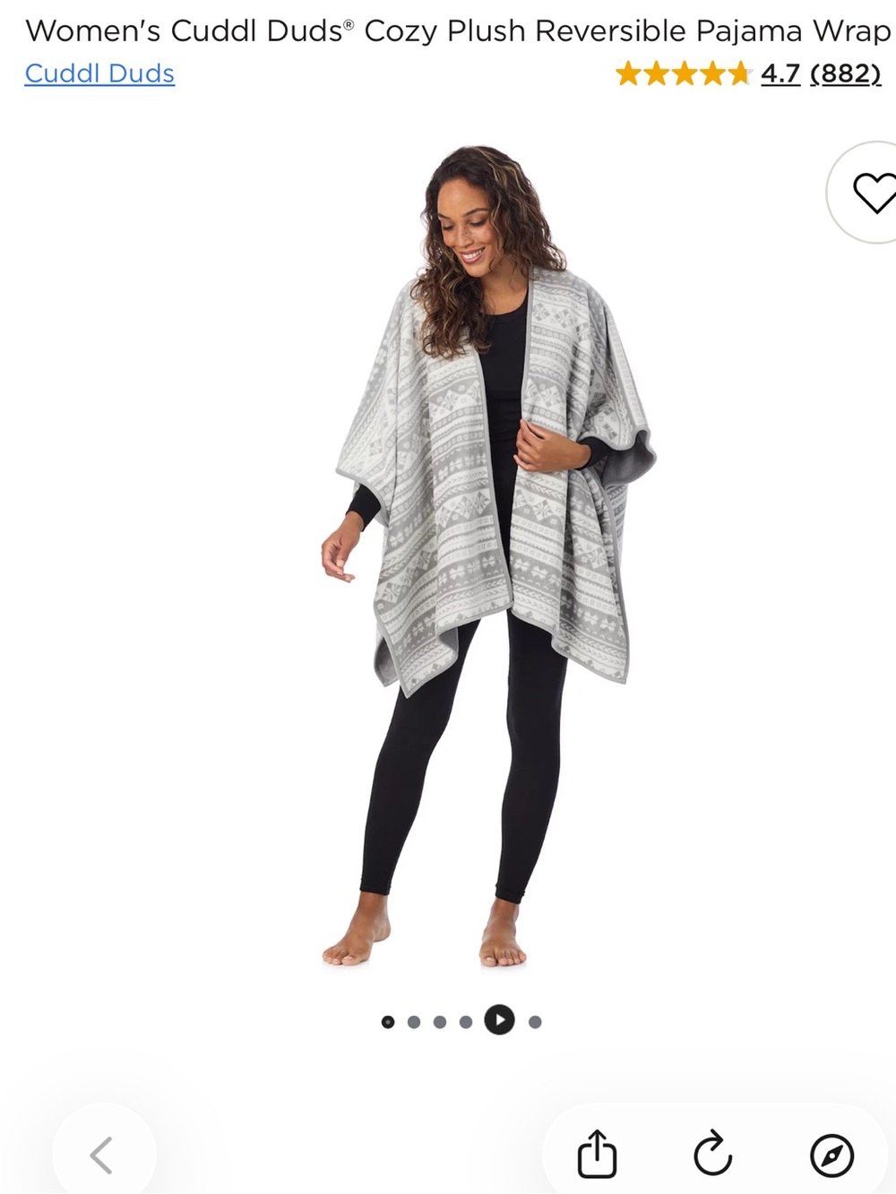 NWT Cuddl Duds Gray Patterned Cozy Plush Reversible Poncho